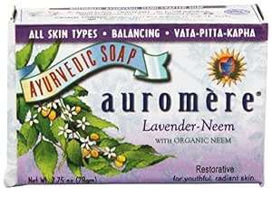 Lavender With Organic Neem - Handmade Herbal Soap (Aromatherapy) With 100% Pure Essential Oils - All Natural - Each 2.75 Ounces - All Skin Types - Pack Of 6 (16 Ounces)- Auromere (731236353485)