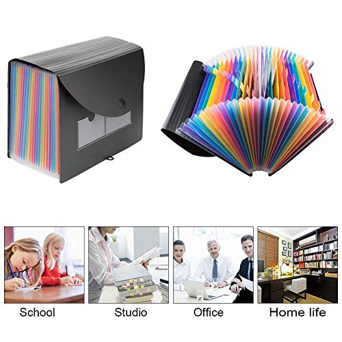 QUTAWAY Expanding File Folder 24 Pockets Accordion File Organizer with Cover New Version A4 Plastic Portable File Filing Document Holder Wallet with Lid (Rainbow, Updated Cover