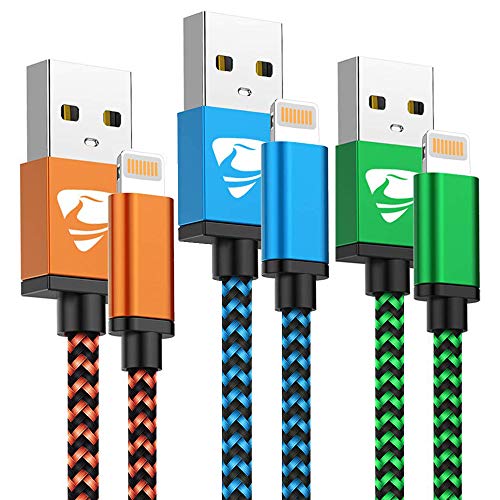 iPhone Charger Cord 3ft 3Pack MFi Certified Lightning Cable Fast Charging Nylon Braided Cell Phone Charging Cable Compatible with iPhone 12 Pro 11 Pro Xs Max Xr 10 8 7 6 Plus 5 Se 2020,iPad Multicolor
