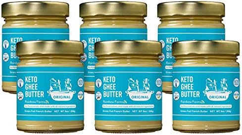 KETO Ghee Butter 9 ounce by Rainbow Farms - Quality Clarified Butter Fat from pasture-raised French butter, Non-GMO (Original, 6pack)