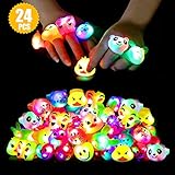 Light Up Rings Birthday Party Favors for Kids Prizes Flashing 24 Pack LED Jelly Rings Novelty Bulk Toys Boys Girls Gift Glow in The Dark Party Supplies