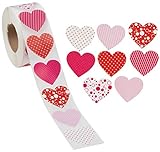 Juvale 1000-Count Heart Sticker Labels on Roll for Valentines Day, Kids, Favors, Classroom, 1.5 Inches