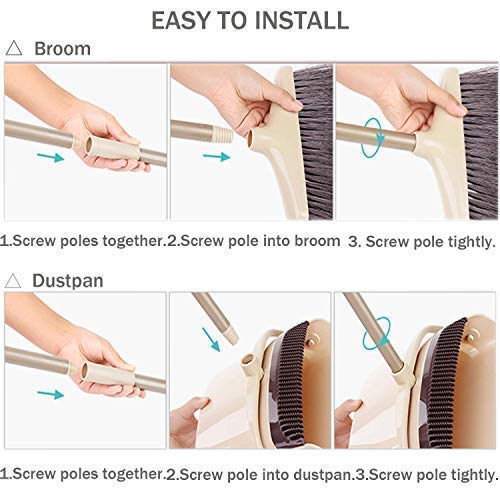 image for SerBion Broom and Dustpan Set, 48 inch Extendable Broom Standing Uprig