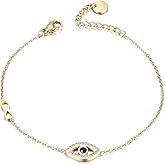 CIUNOFOR 14K Gold Filled Evil Eye Bracelets for Women, Adjustable Bead Bracelet Cute Evil Eye Bracelet Gold Paperclip Chain Bracelets for Women, Fits 5.8”–7.5” Wrists