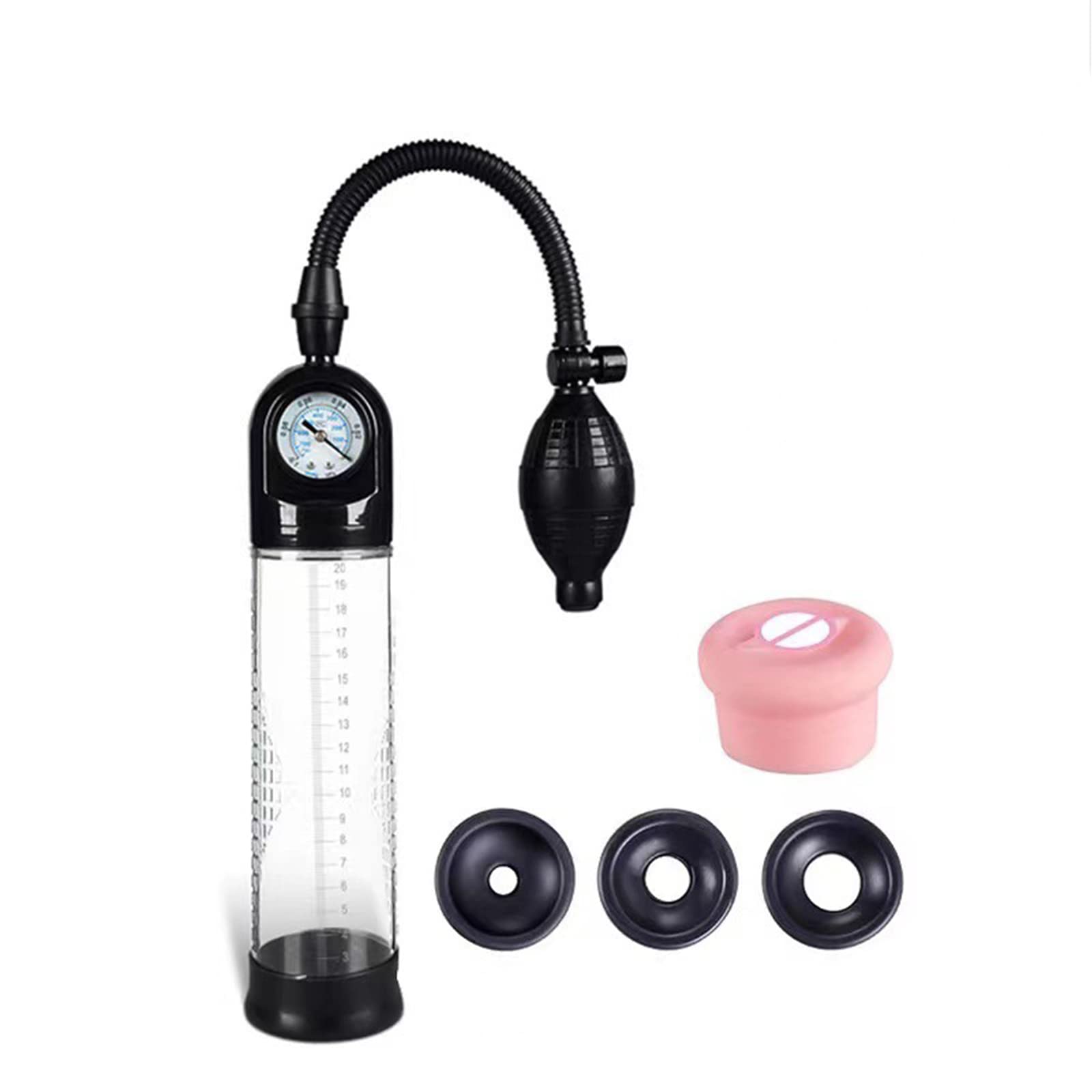 Vacuum Penis Pump with Scale, Negative Pressure Vacuum Male Exercise Pump, Manual Penis Vacuum Air Pump with Silicone Rings Set