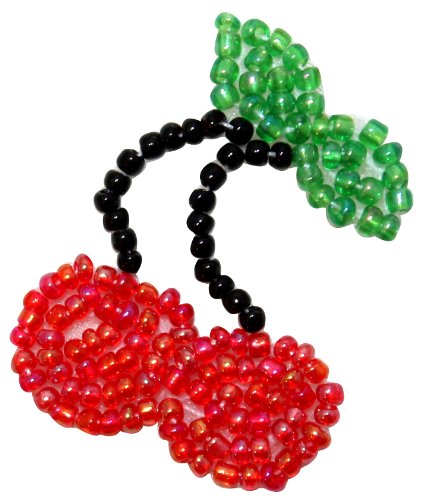 ID 9117 Pair of Wild Cherry Patch Lucky Slot Stem Fruit Beaded Iron On Applique