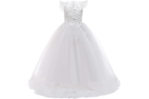 IBTOM CASTLE Flower Girl Dress for Wedding Tulle Floor Length Princess Formal Prom Party Pageant Dance Ball Gown