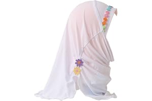 Suillty Kids Girls One Piece Muslim Hijab Scarf Floral Lace Hear Wrap Islamic Full Head Scarf Shawls