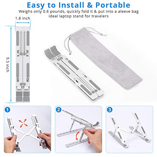 Onvian Laptop Stand, Aluminum Adjustable Laptop Computer Stand Tablet Stand, Foldable Portable Desktop Holder, Fits up to 15.6 inch Laptop and All Tablets - Thumbnail 6