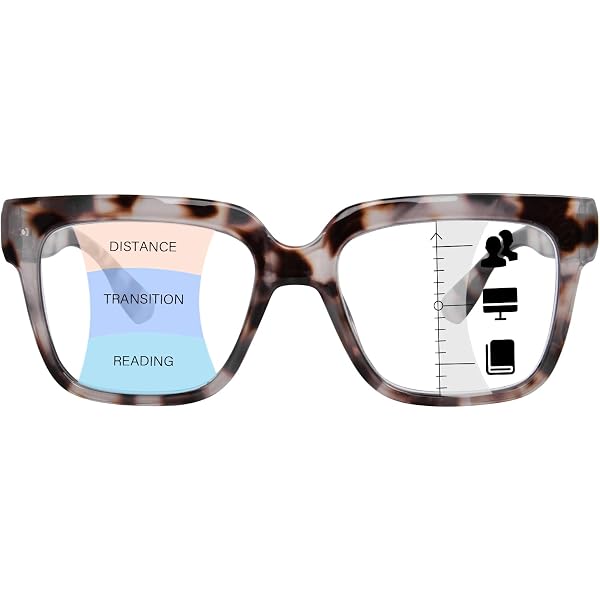 Lunettes De Lecture Progressives 3 En 1 - Cadre Carré Rétro, Verres Multifocaux Transparents, Unisexe Adulte, Neuf Avec étiquettes