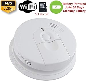 SecureGuard 60 Day Battery Powered WiFi Smoke Detector Fire Alarm Spy Camera (Updated Version, 60 Day Battery, 16GB SD)