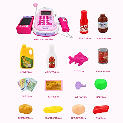 Qiyun Pretend Play Toys Kids Simulation Cash Register Calculator Cashier with Microphone and Sounds Pretend Play Toys - Thumbnail 3