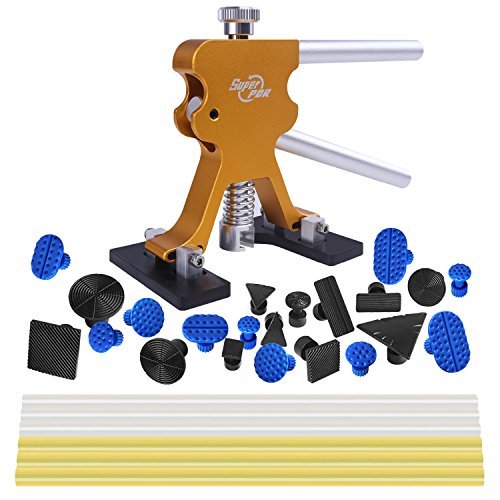 Click Here to See More Images Super PDR 29pcs Car Automobile Body Paintless Dent Repair Remover Tools Set Golden Dent Puller Lifter Kit Glue Pulling Tabs Yellow and White Glue Sticks