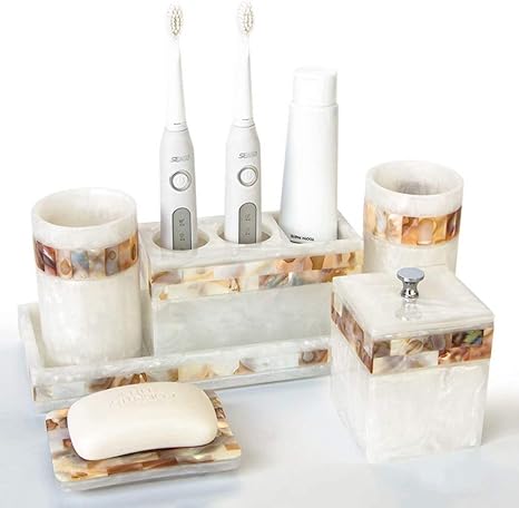 Amazon サニタリーセット サニタリー容器 バスルームセット バスルーム用品 歯ブラシスタンド 石鹸置き コップ トレー 綿棒入れ 洗面所収納 シェル 貝殻 シンプル エレガント 高級感 バス用品セット 結婚祝い 引越し祝い 贈り物 浴室用品 6点セット Unusual ソープ