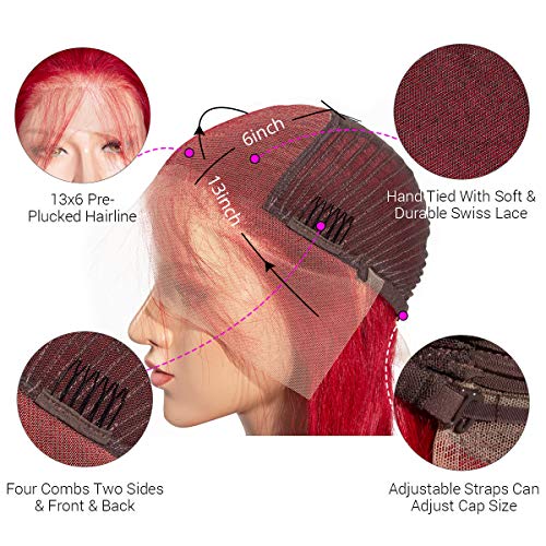 MSCOCO Hair Brazilian Straight Hair Wigs with Baby Hair for Black Women Red Color 13x6 Lace Front Wigs Human Hair Pre Plucked 150% Density Colored Wigs for Black Women (24 inch) - Thumbnail 5