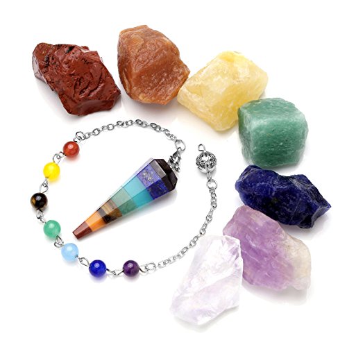 Top Plaza 7 Chakra Healing Raw Gemstones And Dowsing Pendulum Hexagon Point Stones Pendant Reiki Balance Meditation Jewelry Sets