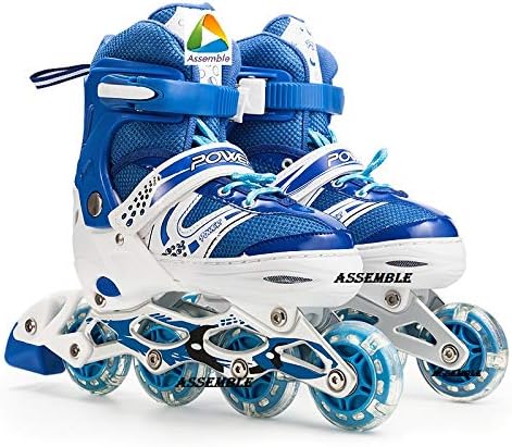 Assemble Size Adjustable Inline Skates with Front Light up Wheels Beginner Skates Fun Illuminating Roller Skates for All Boys and Girls Size (38-41)