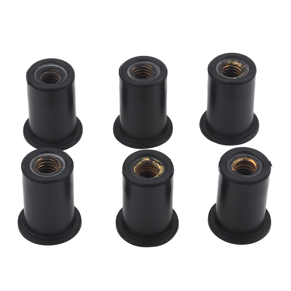 6 Pcs M6 Well Nuts, Black Durable Rubber Well Nuts Windshield for Motorcycles Kayak Canoe Boats gummimutter m6