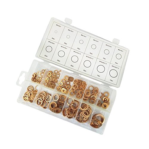 Homyl 280pcs Copper Washers Flat Ring Sump Plug Oil Seal Gasket Assorted Set 12 Sizes PACK