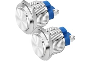Gebildet 2pcs Momentary Push Button 22mm 12V/24V/125V/250V/2A Screw Type Terminals Stainless Steel Metal Waterproof Button wi