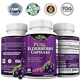 VIVA DEO Pure Elderberry Capsules â€“ FDA Lab Tested, Fast Acting Sambucas Nigra - 60 Black Elderberry Capsules - 1150mg Elderberry Fruit Extract Per Serving - 575mg Per Capsule