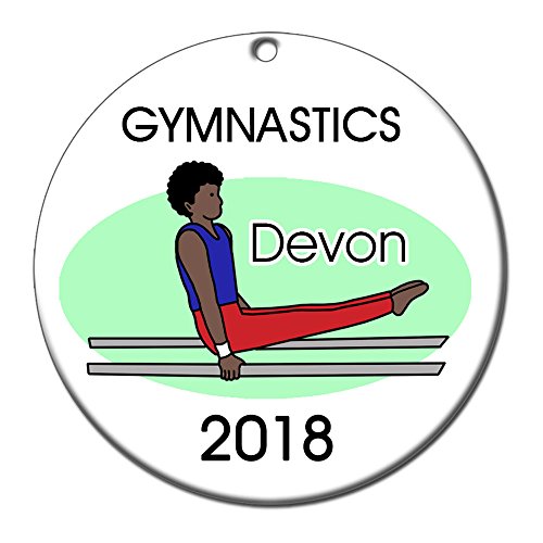 Gymnastics Boy on Bars Personalized Ornament - Black/African American boy
