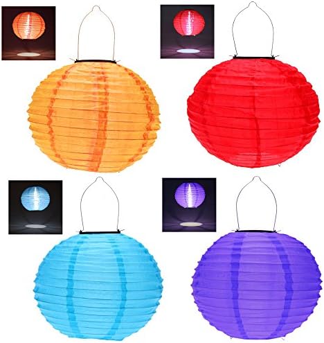 CST Lighting 4pcs 12" Solar Powered LED Light Chinese Hanging Lantern Lamp Lighting for Garden Yard