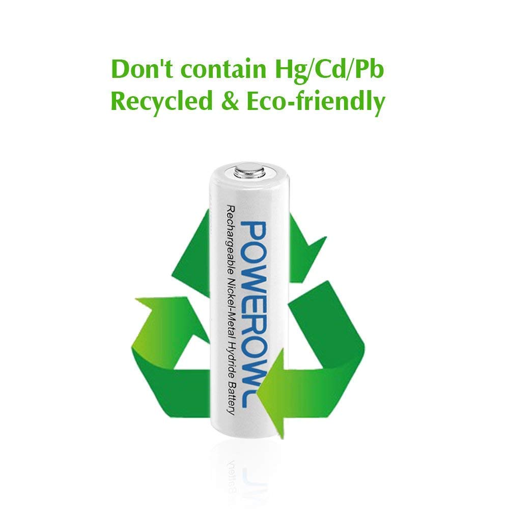 Batterien AA POWEROWL Vorgeladene NI-MH AA Akkus - Akkubatterien (geringe Selbstentladung, 1200 Zyklen, 2100mAh) 16 Stck