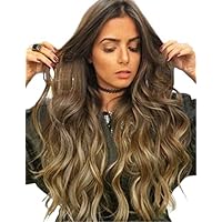 TopWigy Women Long Wavy Wigs 24 Inches Dark Brown Ombre Middle Part Synthetic Full Wig Cosplay Wigs