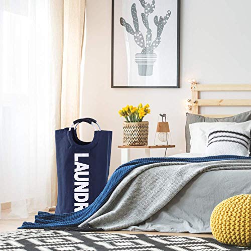 Laundry Basket - 1 Pack 82L Large Fabric Laundry Hamper Bag (6 Variations) - Collapsible, Portable, Foldable Clothes Bag Organization, Waterproof, Durable Handles For Bathroom, Kids Room (Dark Blue)