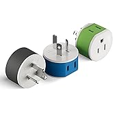 OREI Australia, New Zealand, China Power Plug Adapter with 2 USA Inputs - Travel 3 Pack - Type I (US-16) Safe Grounded Use with Cell Phones, Laptop, Camera Chargers, CPAP, and More