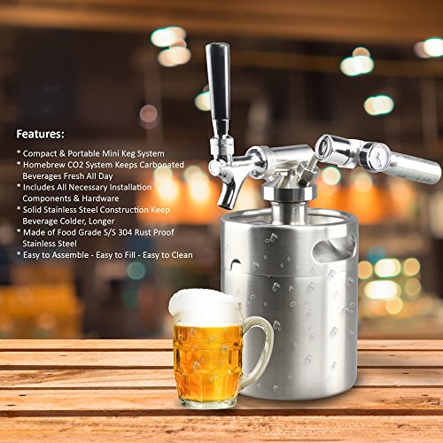 NutriChef Pressurized Growler Tap System Stainless Steel Mini Keg