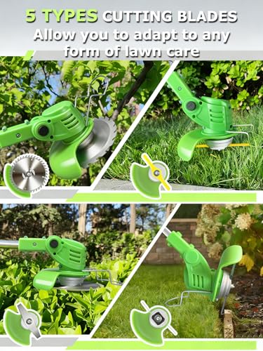 ASZSUSL Cordless Weed Wacker,Lightweight 21V Battery Operated Electric Weed Wacker with 2 Battery,3-in-1 Stringless Grass Trimmer/Weed Trimmer/Grass Cutter,Lawn Trimmer Cordless for Yards Garden