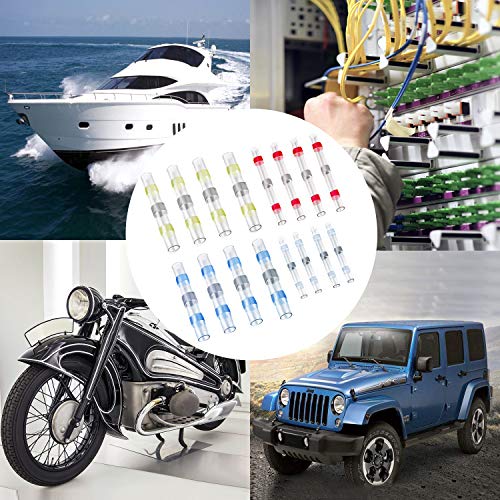 Joypea 240PCS Solder Seal Wire Connectors,Heat Shrink Butt Connectors,Automotive Marine Waterproof Solder Copper Wire Connectors,(40White 90Red 90Blue 20Yellow)
