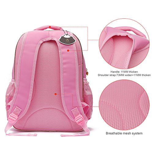 Ali Victory Waterproof PU Leather Kids Backpack Cute School Bookbag for Girls (Small, Pink)