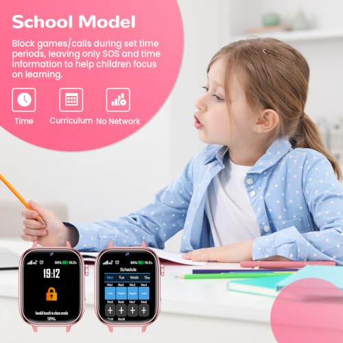 RUXINGX Reloj Inteligente Niño, Smartwatch Niños con GPS y Videollamadas, Teléfono, Chat de Voz, SOS, Modo Escuela, Cámara, Podómetro, Monitor de Sueño, IP68 Impermeable Regalo Niñas y Niños, Rosa