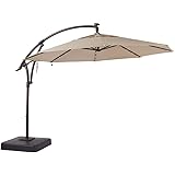 Amazon Com Hampton Bay 11 Ft Led Round Offset Patio Umbrella In Red Garden Outdoor