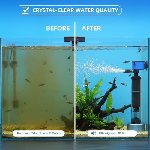 Nyganmelloz 5-in-1 25W aquarium filter,water pump,filter for fish tank,Ultra Quiet Operation,Powerful Oxygen Pump,wave-making and Electric Water Change functions with 1800L/H Flow, fish tank filter
