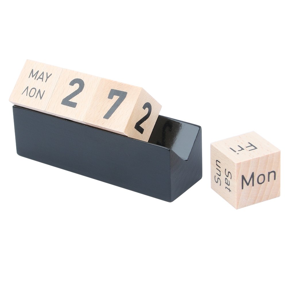 Lodabodkin Creative Wooden Cubes Perpetual Calendar, Desk Organizers Decorations