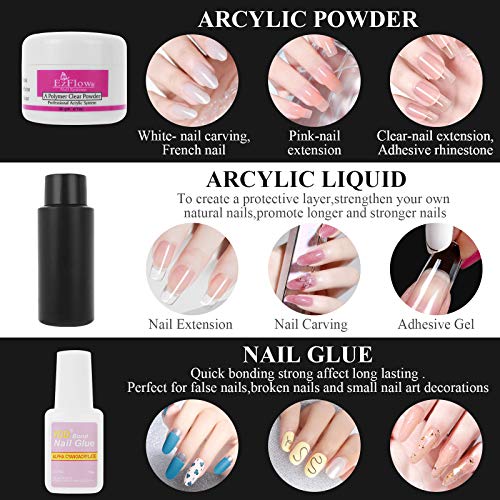 Acrylic Nail Kit,SPTHTHHPY 52 in 1 Nail Kit Set Nail Glue Acrylic Powder Liquid Glitter Powder Brush with Everything Clipper File French Tips Professional Acrylic Nail Set