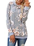 Famulily Women's Floral Printed Casual Long Sleeve Hoodie Pullover Sweatshirts(Grey,Large)