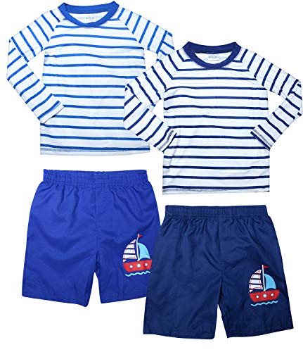 Sweet & Soft Baby Boys 4-Piece Rash Guard and Trunk Swimsuit Set (Infant/Toddler) (Stripe LS, 12 Months)' - Thumbnail 6