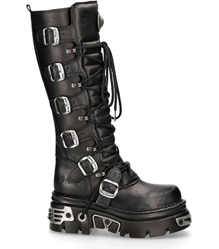 Amazon.com | New Rock Unisex M.727-S1 Black Leather Boots Skull
