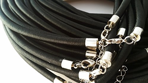 Black Silk Necklace Cords w Silver Brass Clasp - Fits Most European Beads- Jewelry Making 5mm, 18 Inch (Black)
