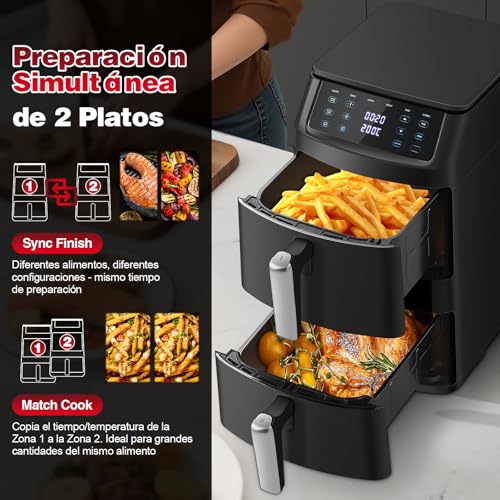 TopStrong XXL Air Fryer 11L, Air Fryer Double Stacked Basket, Double Resistance Air Fryer, 2500W, 6 Functions, 8 Recipes, Dishwasher, Energy Saving