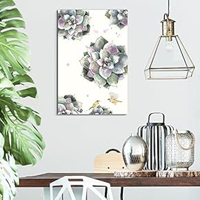 Canvas Wall Art Succulent Plants Series - Watercolor Succulents on White Background - Giclee Print Gallery Wrap Modern Home Art Ready to Hang - 12" x 18"