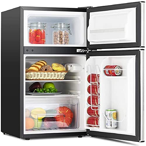 ROVSUN Double Door Small Refrigerator, 3.2 CU FT Mini Fridge with Freezer for Bedroom Office