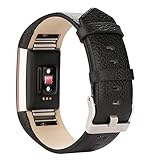 Vancle Fitbit Charge 2 Band,Luxury Genuine Leather Replacement Strap for Fit bit Charge 2(No Tracker) (Black)
