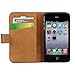 iPhone 4 case,iPhone 4s wallet Case, Wallet Leather Folio [ Slim Fit ] [ Heavy Duty Protection ] Soft TPU Back Kickstand Case for iPhone 4 / 4s with Magnetic Closure and Wrist Strap - Brown