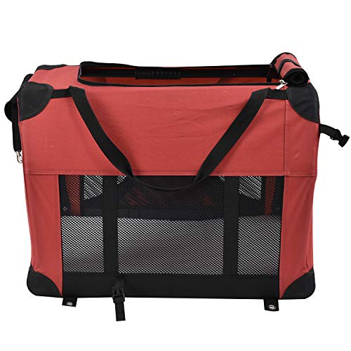 LEMKA Foldable Soft Dog Crate,Dog Soft Kennel for Indoor & Outdoor Use,Soft Sided Folding Collapsible Travel Carrier with Straps,Fleece Mat and 4 Zipper Panels